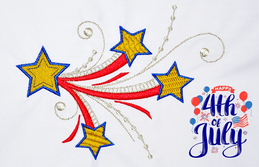 2.5 Mini Fill Stitch Star Sparklers 4th of July Patriotic with Optional Bow Add On Celebrate Machine Embroidery Design 2