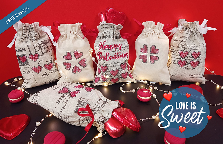 Valentine's Day Cross Stitch Heart Bags free designs